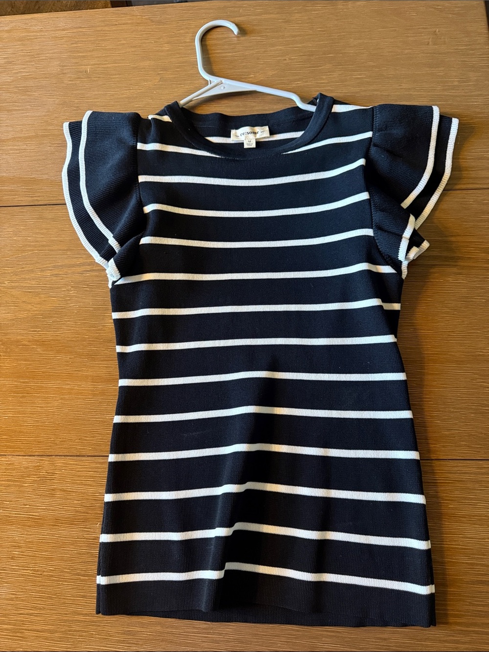 Striped Flutter Sleeve Knit Top in Black and White